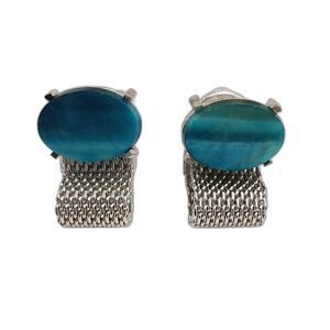 Vintage Dante Cufflinks Silver Tone With Faux Blue Agate Stone  #J206